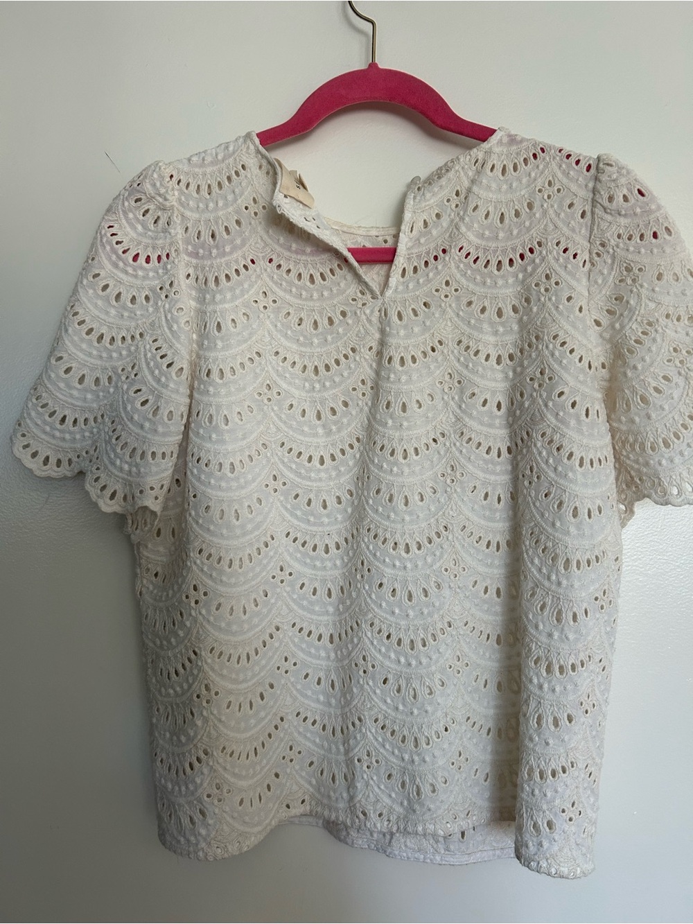 Sezane Lisa Blouse in Ecru - Eyelet Short-Sleeve Top - Picture 5 of 8